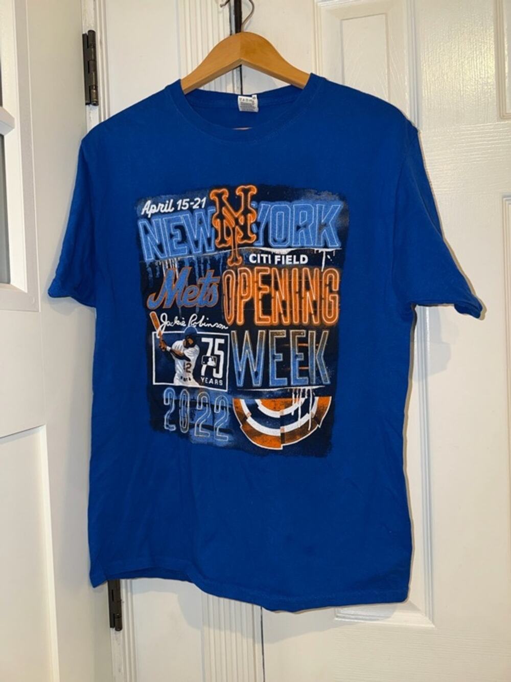 New York Mets Jackie Robinson Blue T-Shirt NY Baseball Tee L